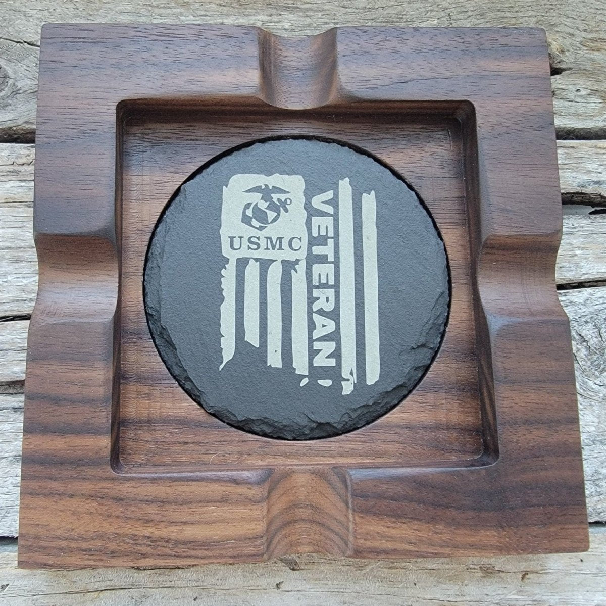 Hardwood cigar tray with customizable slate insert - Microstep Customs