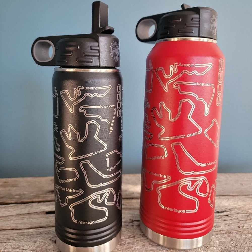 Motorsports-inspired 2023 World Racing Circuit series double-wall stainless steel insulated water bottle - Microstep Customs
