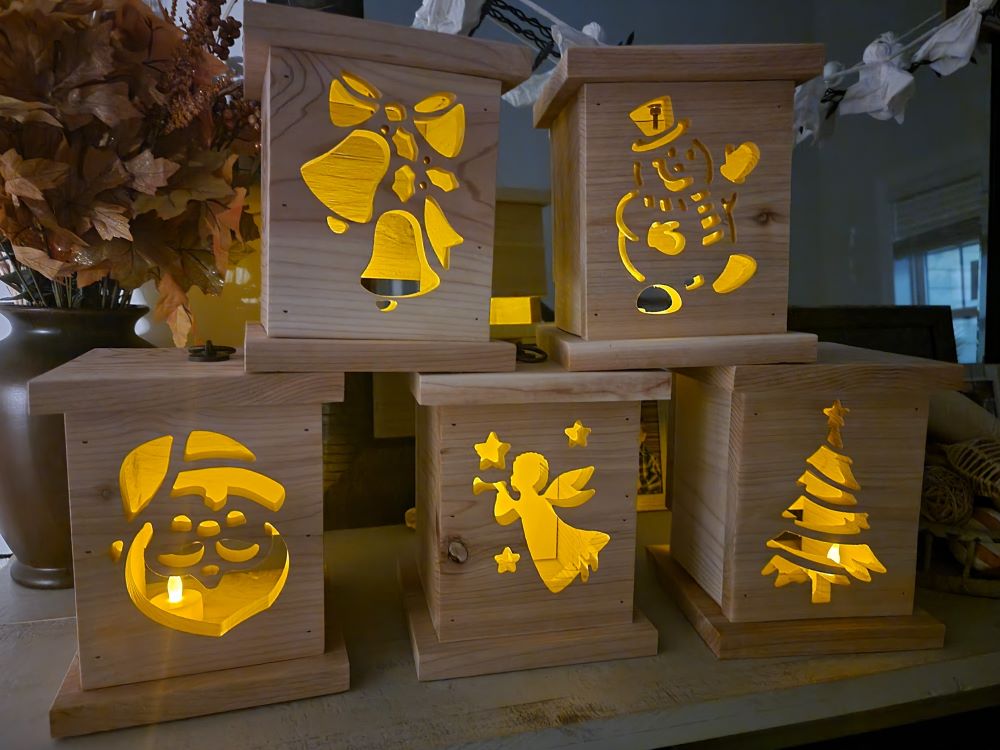 Large Rustic Handmade Cedar Christmas Lantern with Flickering Light LED