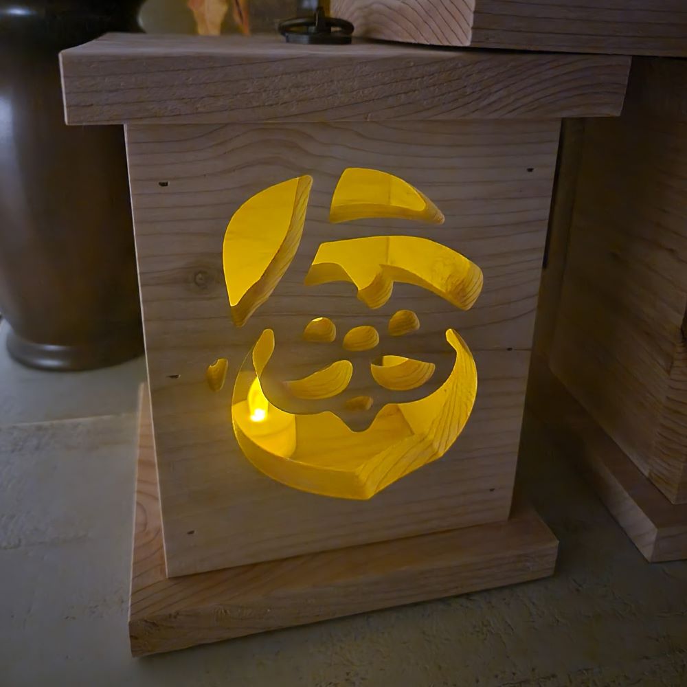 Large Rustic Handmade Cedar Christmas Lantern with Flickering Light LED