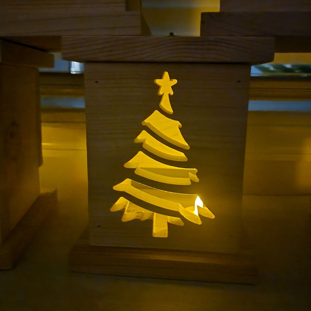 Large Rustic Handmade Cedar Christmas Lantern with Flickering Light LED