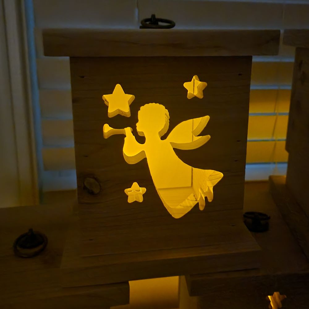 Large Rustic Handmade Cedar Christmas Lantern with Flickering Light LED