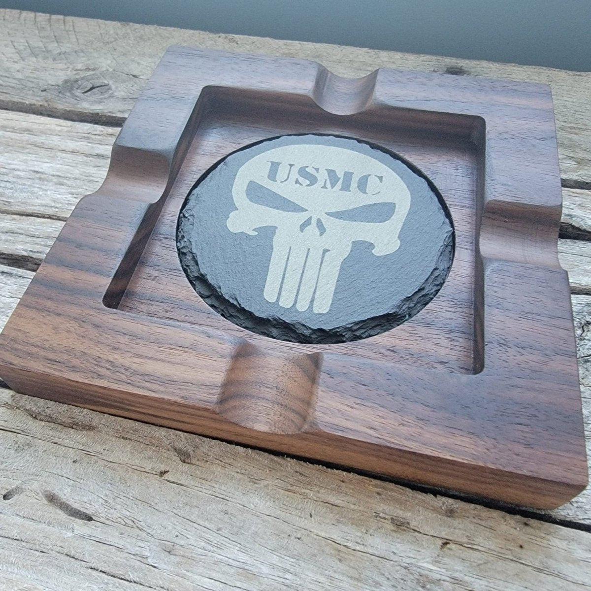 Hardwood cigar tray with customizable slate insert - Microstep Customs