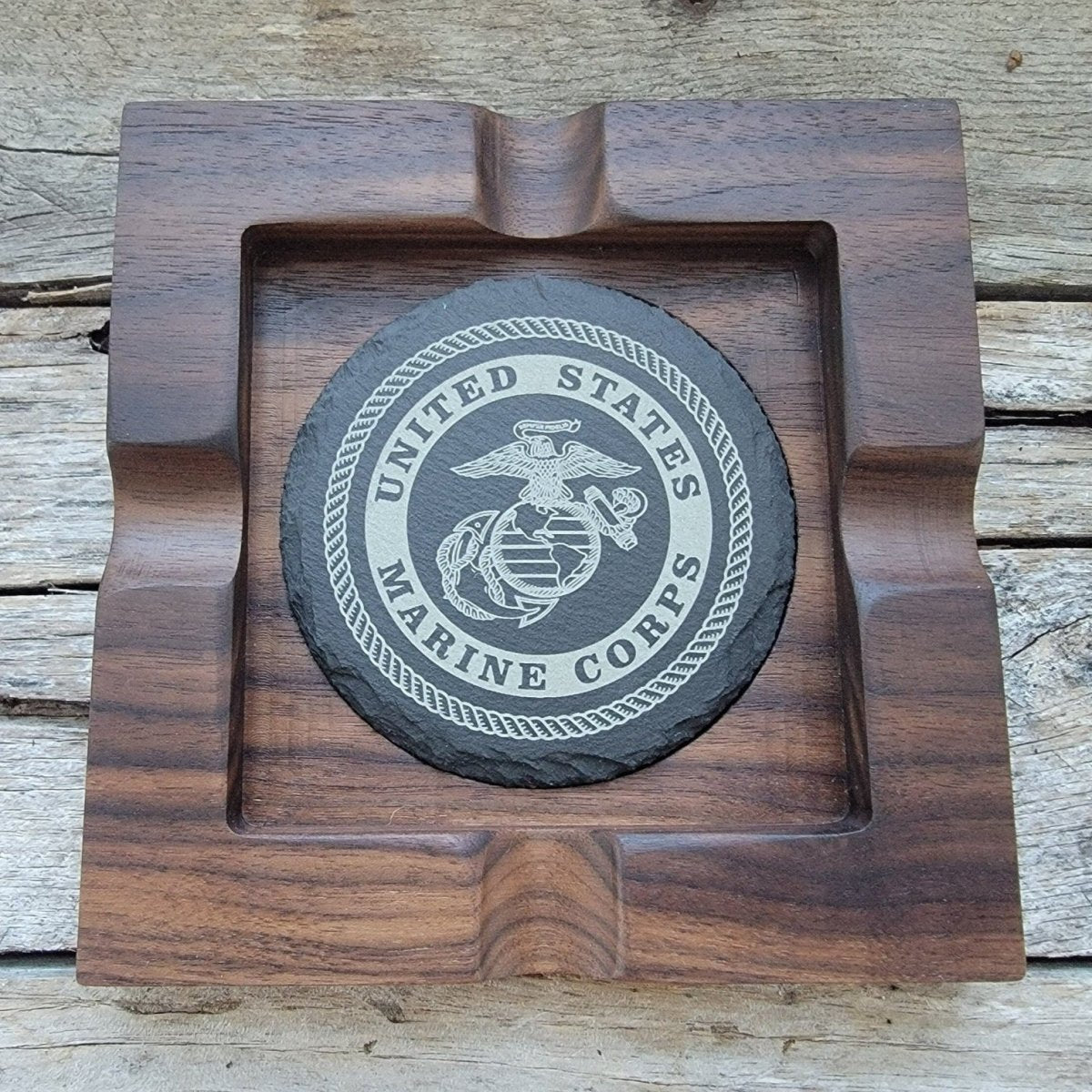 Hardwood cigar tray with customizable slate insert - Microstep Customs