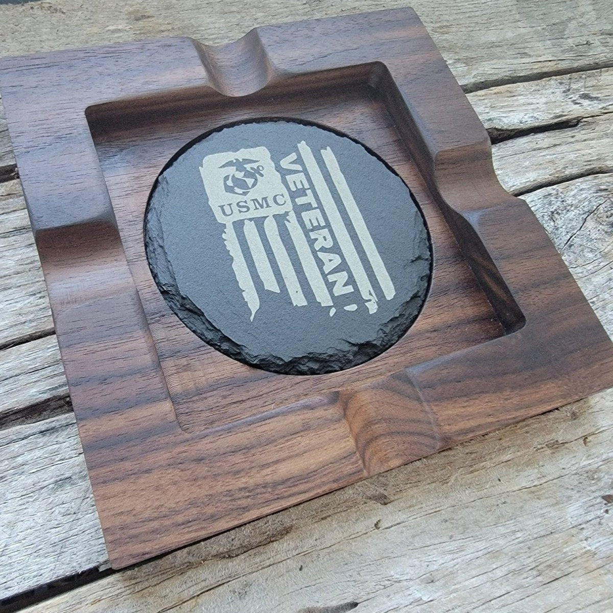 Hardwood cigar tray with customizable slate insert - Microstep Customs