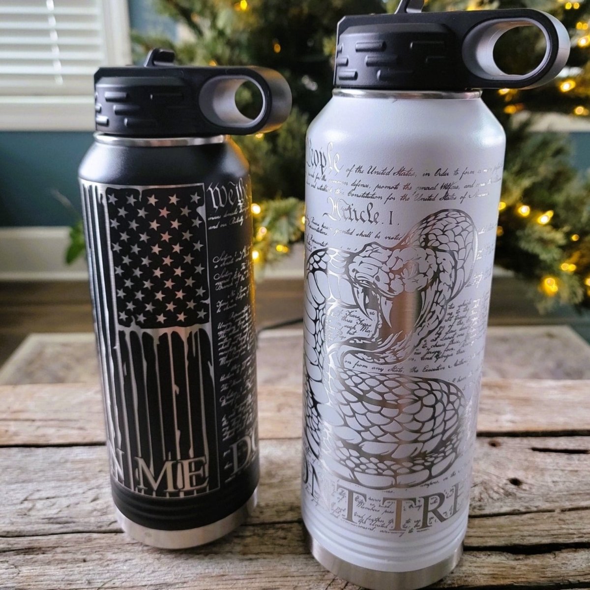 Patriotic insulated bottle with full wrap design, We the People, 2nd Amendment, Liberty bottle, customized laser engraved design - Microstep Customs
