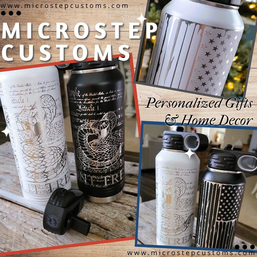 Patriotic insulated bottle with full wrap design, We the People, 2nd Amendment, Liberty bottle, customized laser engraved design - Microstep Customs