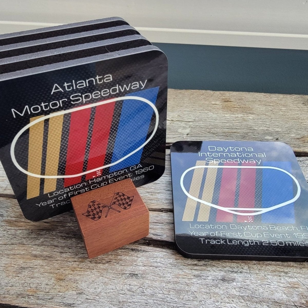 Stock Car racing premium hardboard coaster set - Microstep Customs