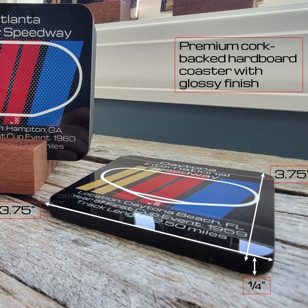 Stock Car racing premium hardboard coaster set - Microstep Customs